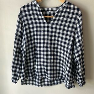 Old navy blue and white Linen blend gingham shirt size large